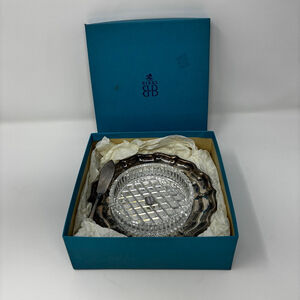 Birks Silver-Plated Serving Tray Set with Glass Insert & Knife in Original Box